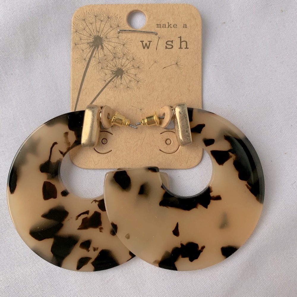 Acrylic Cream and Black Print Hoop Earring